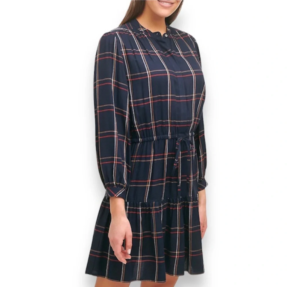 TOMMY HILFIGER | Kensington Long-Sleeve Tiered Plaid Shirtdress Size 6 - Picture 2 of 12